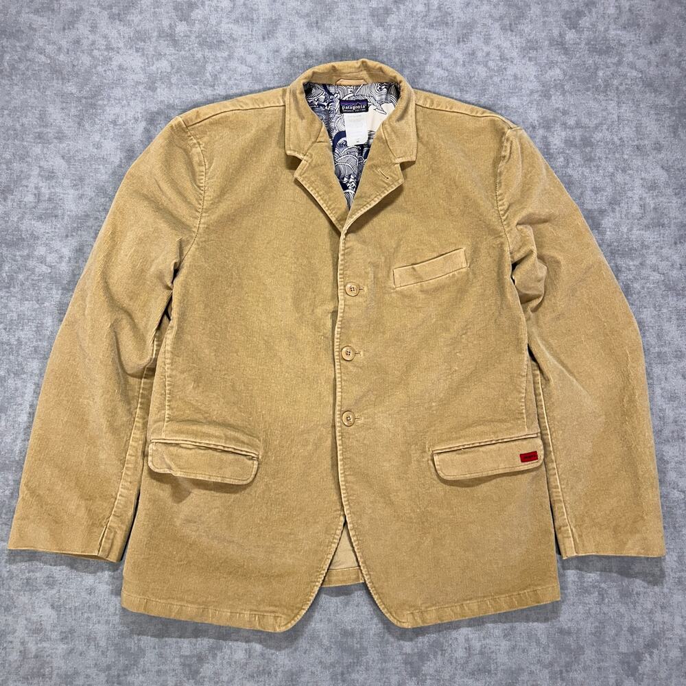 Patagonia Organic Cotton Corduroy Sport Coat Blazer Men XL Tan Elbow Patch 27591